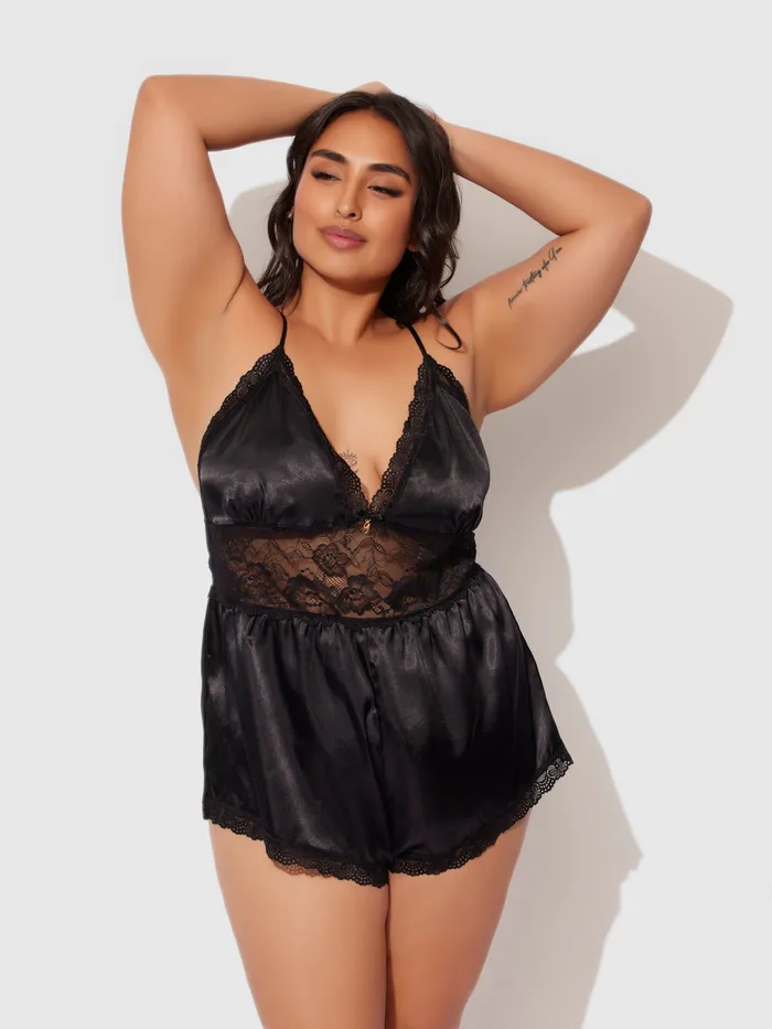 Elisa Satin Lace Racerback Sleep Romper Fredericks Of Hollywood Couples Elisa Satin Lace Racerback Sleep Romper Fredericks Of Hollywood Couples
