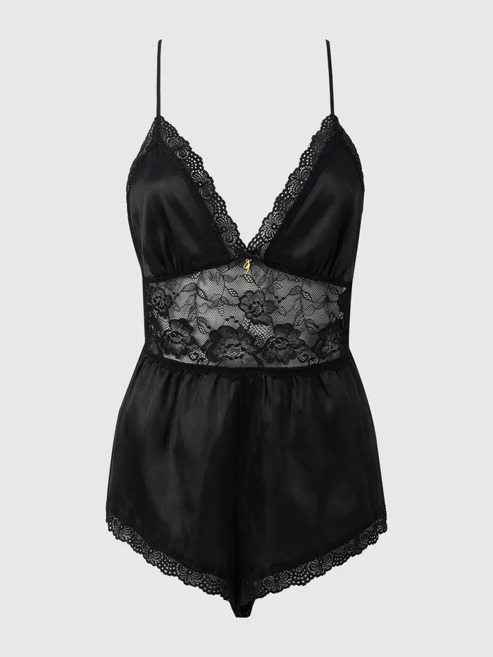 Elisa Satin Lace Racerback Sleep Romper Fredericks Of Hollywood Couples Elisa Satin Lace Racerback Sleep Romper Fredericks Of Hollywood Couples