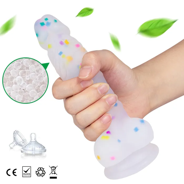 Female Sex Toys Lurevibe 71in Jelly Particles Rainbow Transparent Realistic Dildo With Suction Cup