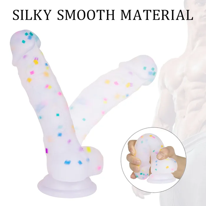 Female Sex Toys Lurevibe 71in Jelly Particles Rainbow Transparent Realistic Dildo With Suction Cup