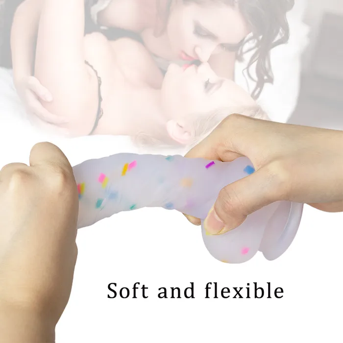 Female Sex Toys Lurevibe 71in Jelly Particles Rainbow Transparent Realistic Dildo With Suction Cup