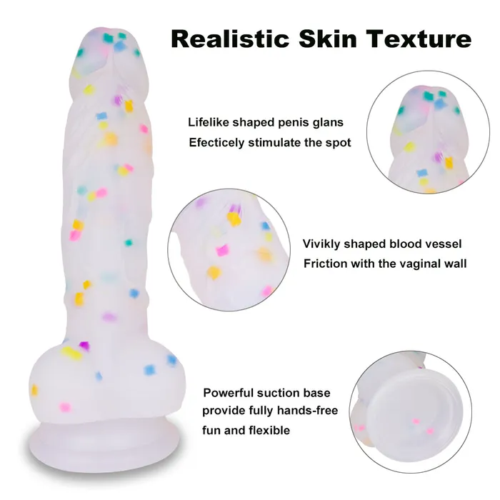 Female Sex Toys Lurevibe 71in Jelly Particles Rainbow Transparent Realistic Dildo With Suction Cup