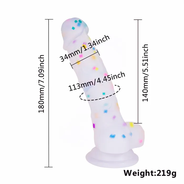 Female Sex Toys Lurevibe 71in Jelly Particles Rainbow Transparent Realistic Dildo With Suction Cup