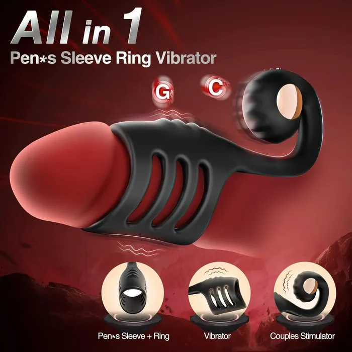 Lurevibe Male Sex Toys 4 in 1 Penis Sleeve Ring Vibrator with SnailShaped Clit Stimulator