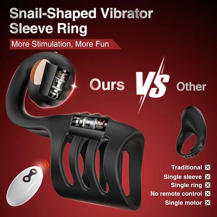 Lurevibe Male Sex Toys 4 in 1 Penis Sleeve Ring Vibrator with SnailShaped Clit Stimulator