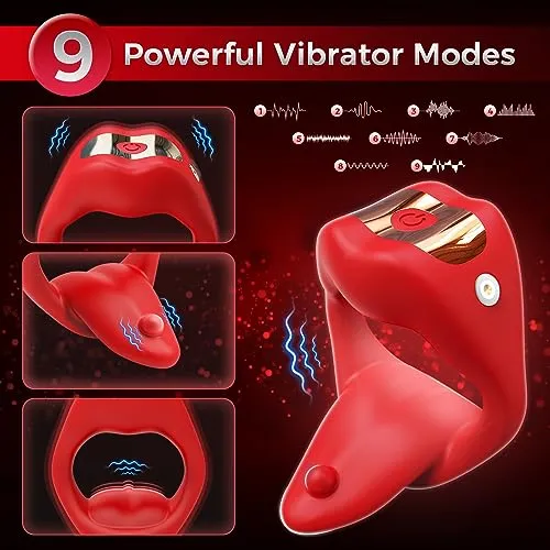 Lurevibe Male Sex Toys Lurevibe Penis Ring Tongue Design with 9 Vibration Modes
