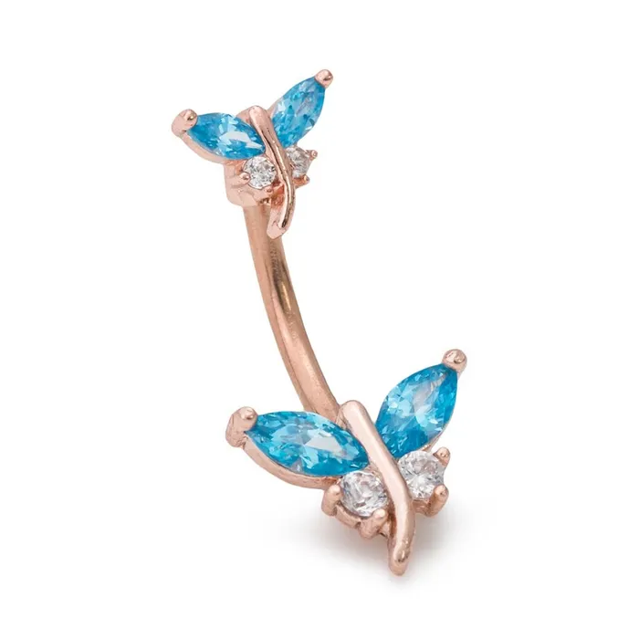 14g 38 PVD Rose Gold Double Jeweled Dragonfly Belly Button Ring Painful Pleasures Vibrators