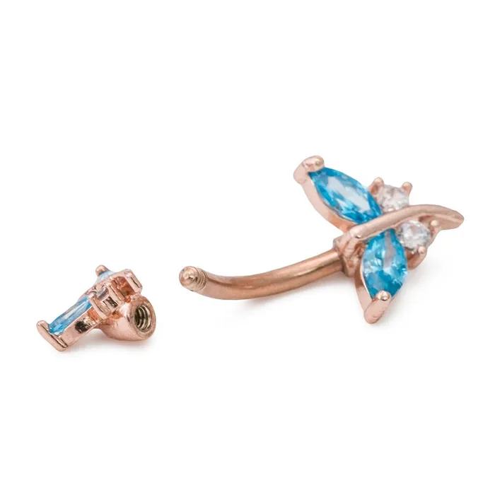 14g 38 PVD Rose Gold Double Jeweled Dragonfly Belly Button Ring Painful Pleasures Vibrators