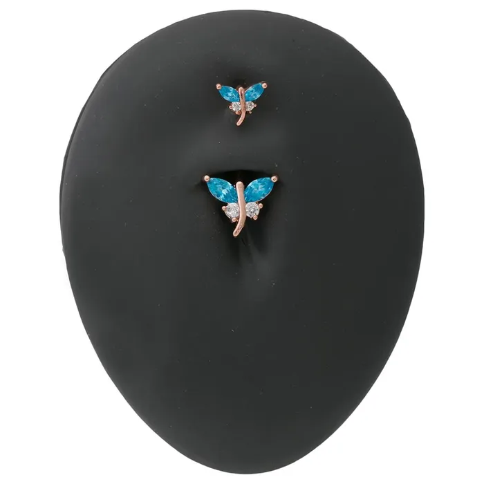 14g 38 PVD Rose Gold Double Jeweled Dragonfly Belly Button Ring Painful Pleasures Vibrators