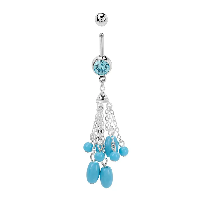 14g 716 Cascading Turquoise Dangle Belly Button Ring Painful Pleasures Male Sex Toys