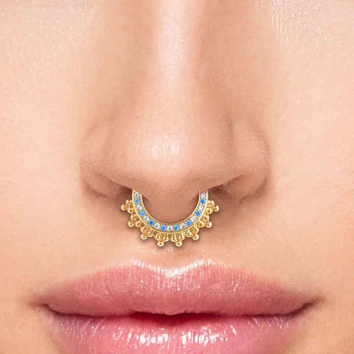 16g PVD Rose Gold Aqua Jeweled Majesty Septum Clicker Painful Pleasures Vibrators
