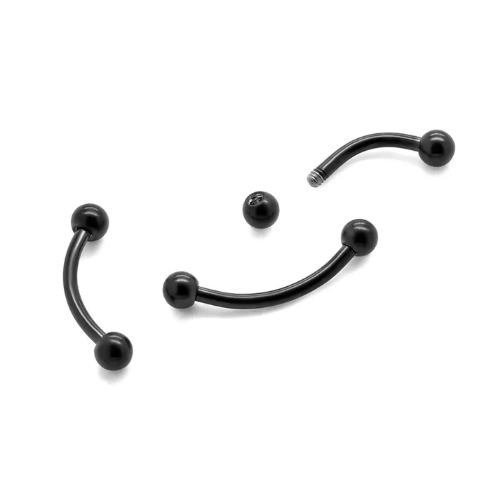 18g Externally Threaded PVD Black Titanium Bent Barbell w Balls Price Per 1 Painful Pleasures Dildos