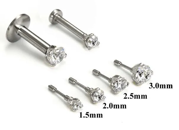 Anal 18g 16g or 14g Steel Push Pop Threadless 14kt White Gold ProngSet Crystal Jewel Price Per 1 Painful Pleasures