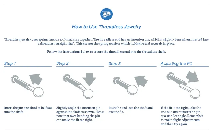 Anal 18g 16g or 14g Steel Push Pop Threadless 14kt White Gold ProngSet Crystal Jewel Price Per 1 Painful Pleasures