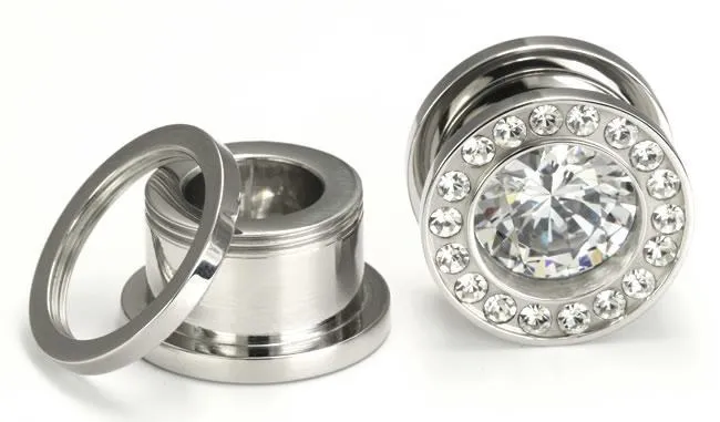 Anal BLING Threaded Tunnel Plugs High Polish Steel Ear Jewelry 0g 1 Price Per 1 Painful Pleasures
