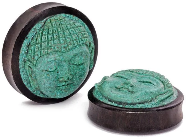 Anal Elementals Organics Carved Turquoise Buddha Face Areng Wood Plug Price Per 1