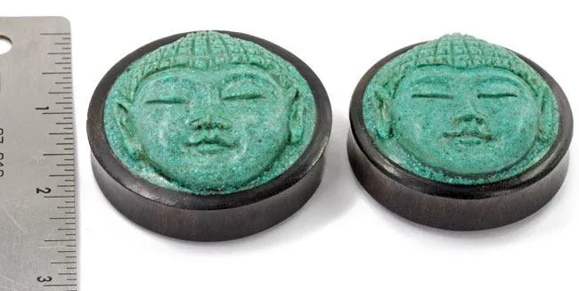 Anal Elementals Organics Carved Turquoise Buddha Face Areng Wood Plug Price Per 1