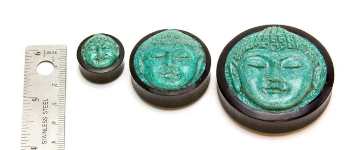 Anal Elementals Organics Carved Turquoise Buddha Face Areng Wood Plug Price Per 1