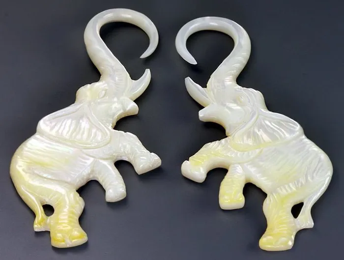 Anal Elementals Organics Mother of Pearl AFRICAN ELEPHANT Hanger Organic Jewelry 2mm 95mm Price Per 2