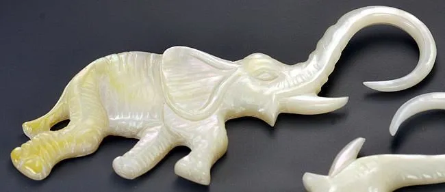 Anal Elementals Organics Mother of Pearl AFRICAN ELEPHANT Hanger Organic Jewelry 2mm 95mm Price Per 2