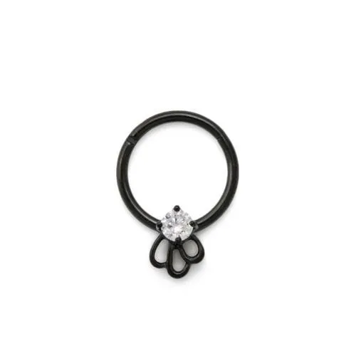 Anal Painful Pleasures 16g Triple Loop Crystal Jewel PVD Black Steel Septum Clicker