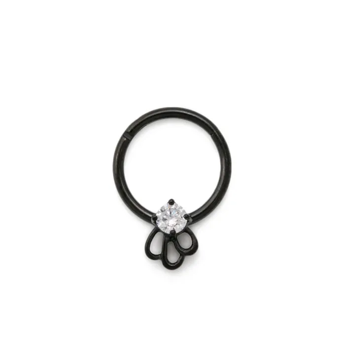 Anal Painful Pleasures 16g Triple Loop Crystal Jewel PVD Black Steel Septum Clicker