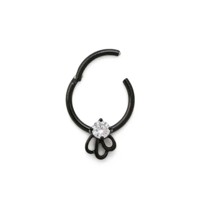 Anal Painful Pleasures 16g Triple Loop Crystal Jewel PVD Black Steel Septum Clicker