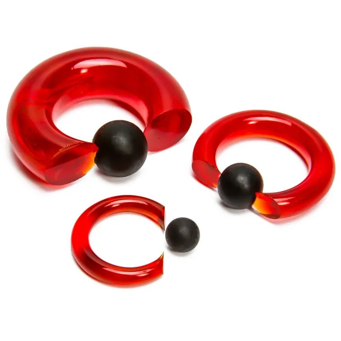 Anal Painful Pleasures 8g00g Red Vampire End Glass Captive Bead Ring with Black Silicone Ball