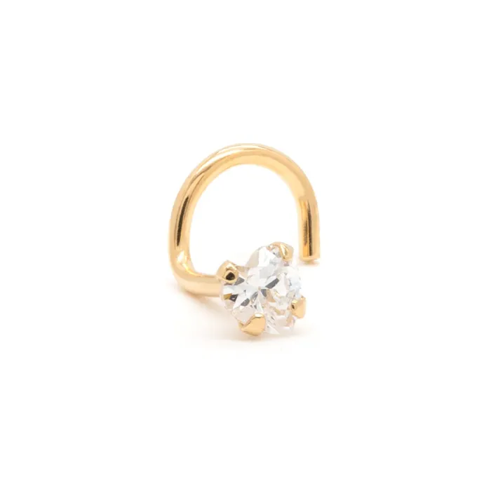 Anal Tilum Tilum 20g Yellow Gold Prong Set Jeweled Heart Nose Screw