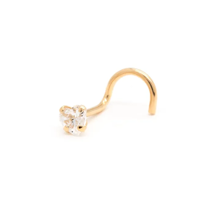 Anal Tilum Tilum 20g Yellow Gold Prong Set Jeweled Heart Nose Screw