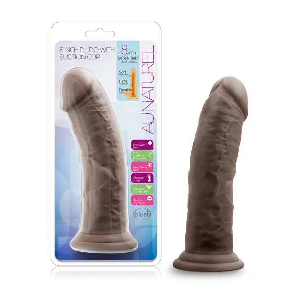 Blush Dildos Au Naturel 8 Inch Realistic Feel Dual Density Suction Cup Dildo Dark Chocolate
