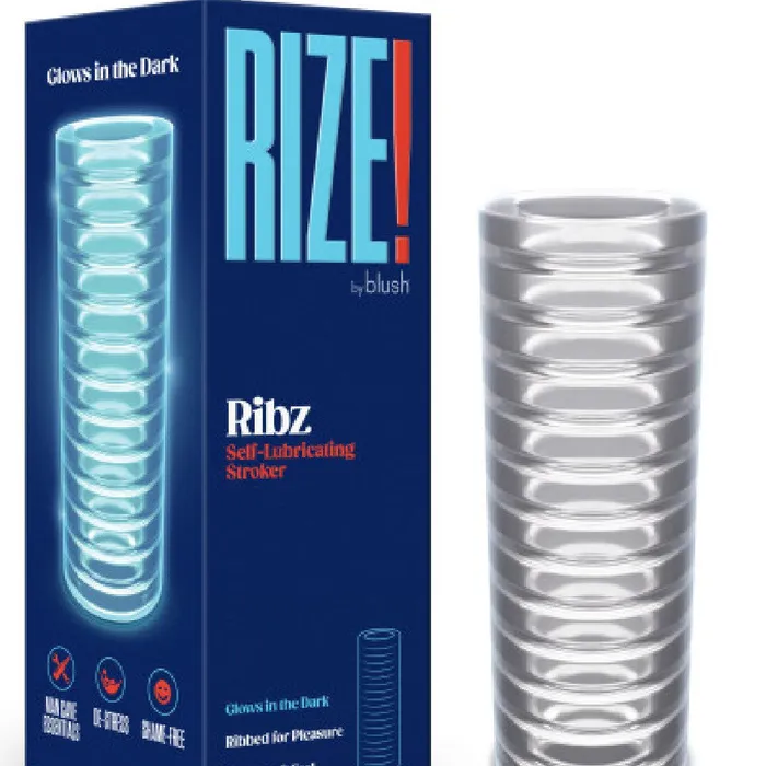 Blush Male Sex Toys Rize Ribz Self Lubricating Glow in the Reversible Dark Stroker