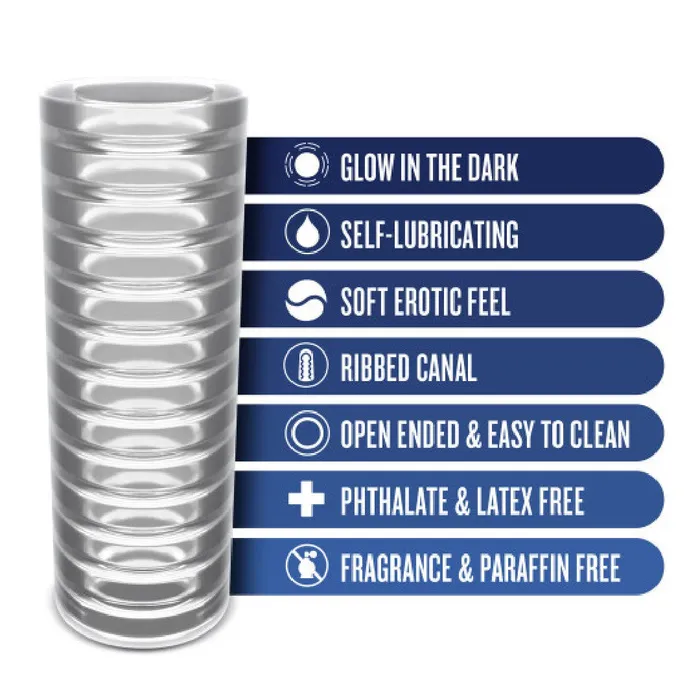 Blush Male Sex Toys Rize Ribz Self Lubricating Glow in the Reversible Dark Stroker