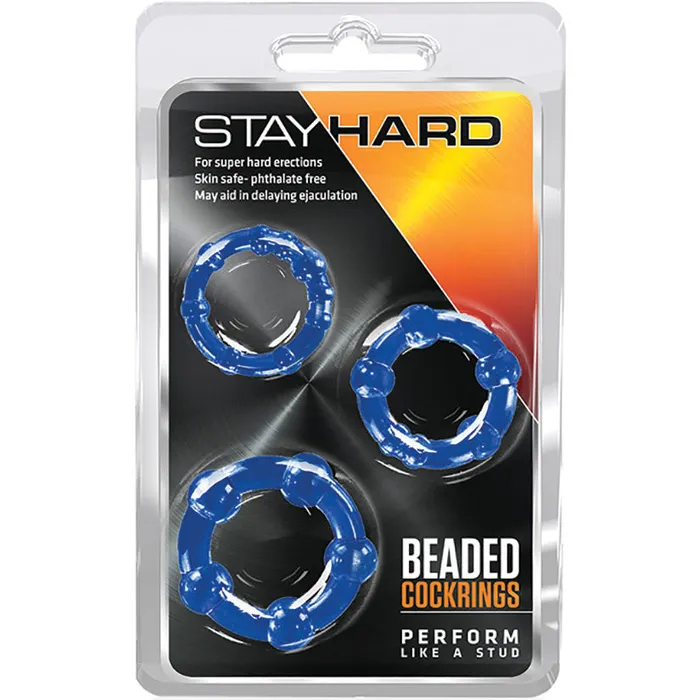 Blush Novelties Male Sex Toys Stay Hard Beaded Penis Cock Rings Blue 3Piece