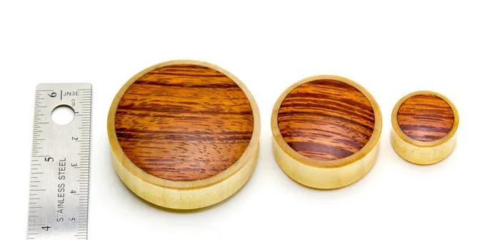 Crocodile Wood Double Flared Plug with Red Tigerwood Front Price Per 1 Elementals Organics Male Sex Toys