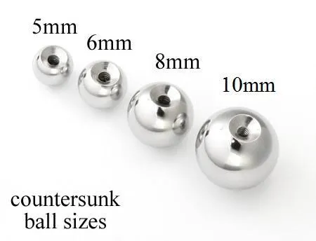 Dildos Painful Pleasures 10g Stainless Steel Counter Sunk Counterbored Balls in Various Sizes Price Per 1