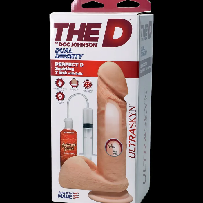 Doc Johnson Dildos Perfect D Realistic Squirting 7 Inch Dildo with Balls Vanilla