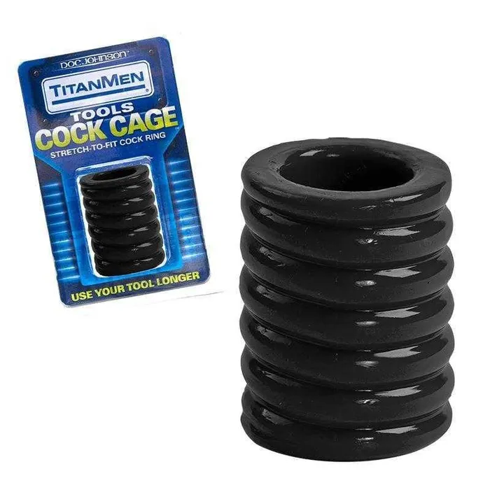 Doc Johnson Enterprises Male Sex Toys TitanMen StretchToFit Cock Cage Black Doc Johnson Enterprises Male Sex Toys TitanMen StretchToFit Cock Cage Black