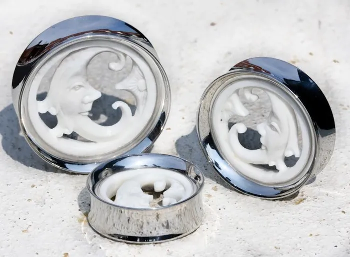 Elementals Organics MOON SYNTHESIS PLUGS Double Flare Steel and Bone 20mm 34mm Price Per 1 Dildos