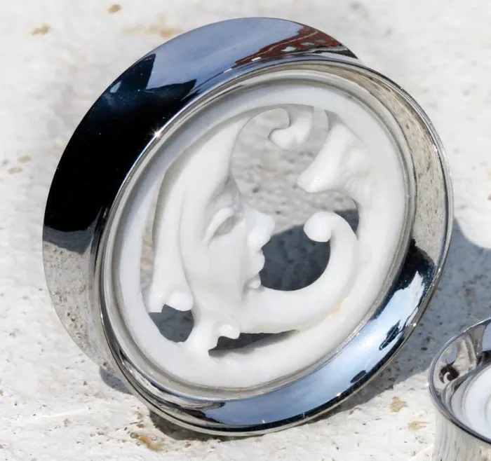 Elementals Organics MOON SYNTHESIS PLUGS Double Flare Steel and Bone 20mm 34mm Price Per 1 Dildos