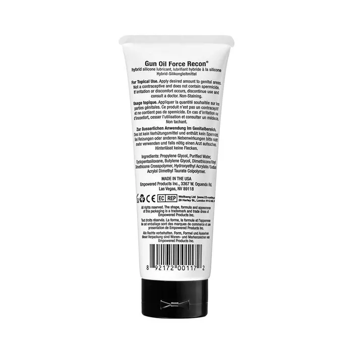 Empowered Products Inc Sexual Health Wellbeing Gun Oil Force Recon Hybrid Silicone Personal Lubricant 33 oz 100 ml Tube