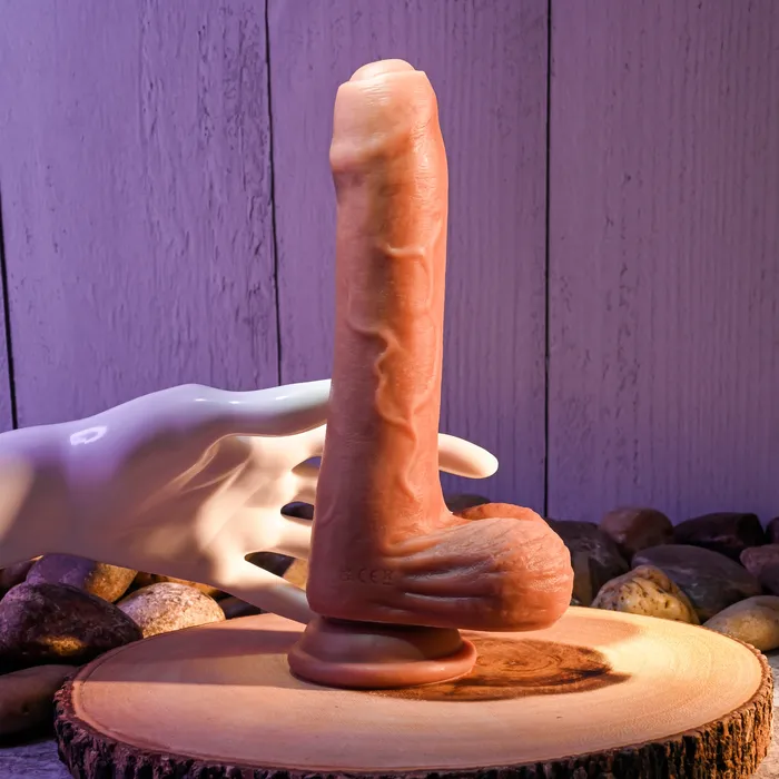 Evolved Novelties Peek A Boo Uncut Vibrating 8 Silicone Caramel Dildo Female Sex Toys