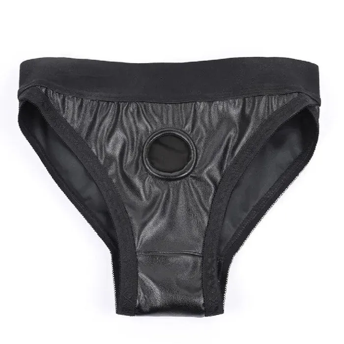 Female Sex Toys Fit Patent Leather Look Corset Back Strapon Harness with 2 Bullet Pockets Sportsheets