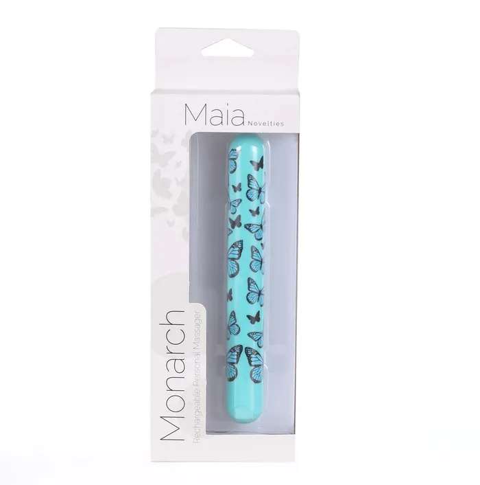 Female Sex Toys Maia Toys Maia Toys MONARCH USB Rechargeable XLong Butterfly Print Super Charged Bullet Violet