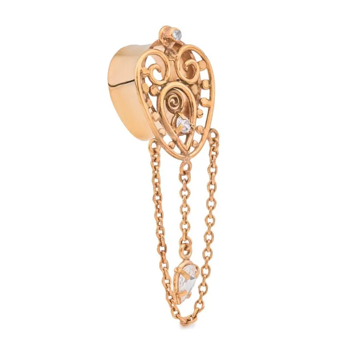 Female Sex Toys Painful Pleasures Gold Plated Filigree Heart Tear Drop Tunnel with Chains Price Per 1