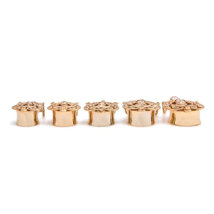 Female Sex Toys Painful Pleasures Gold Plated Filigree Heart Tear Drop Tunnel with Chains Price Per 1