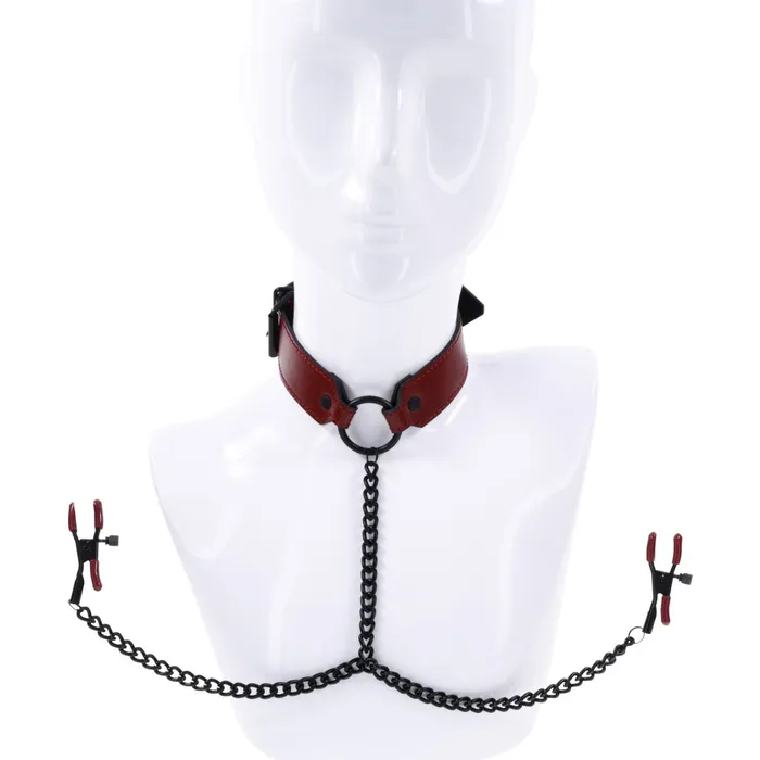 Female Sex Toys Sportsheets Saffron Collar with Nipple Clamps