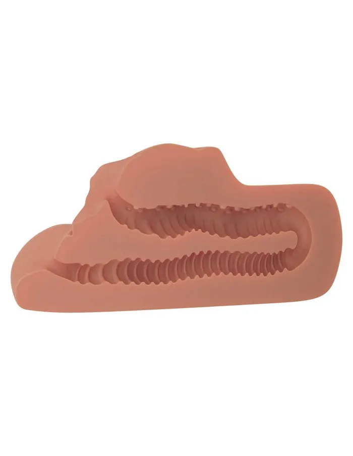 Male Sex Toys Pipedream Products PDX Plus Perfect Pussy Double Stroker Male Masturbator TAN