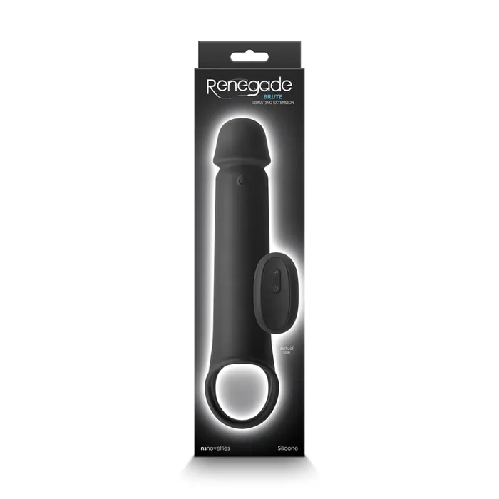 Male Sex Toys Renegade Brute Vibrating Hollow Black Penis Extension with Remote NS Novelties