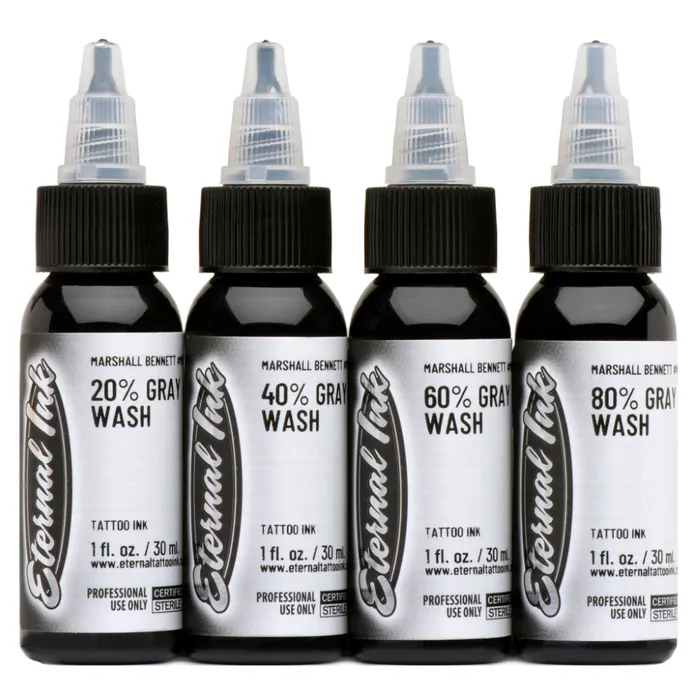 Marshall Bennett Gray Wash Set of 4 Pick Size Eternal Tattoo Ink Eternal Anal